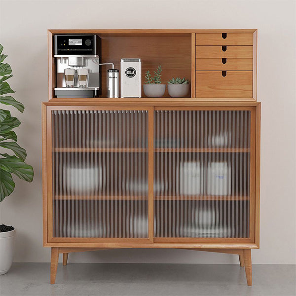 Nordic Walnut Coffee Corner With Tempered Glass Doors