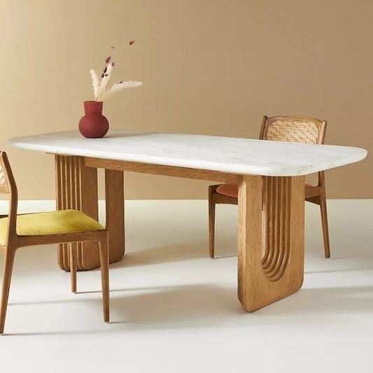 OAK Cayden Sculptured Wood Marble Dining Set