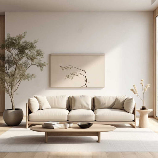 Oak Japandi Style Minimalist 3 Seater Sofa