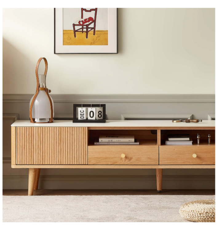 Marble Solid Wood Mid Century Modern Full Entertainment Set