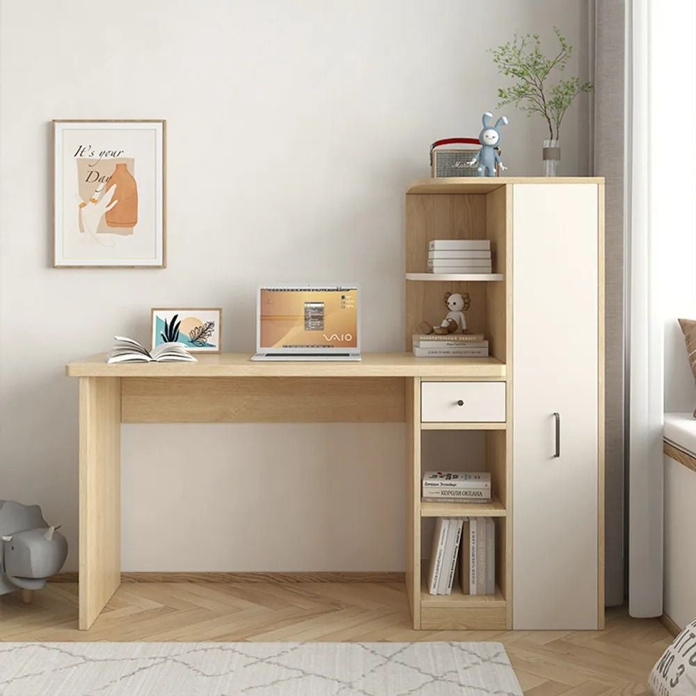 Layered Desk with Shelf & Drawer Unit