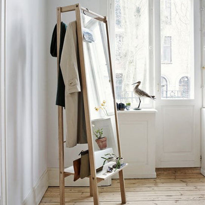 Solid Wood Standing Mirror With Coat Racks