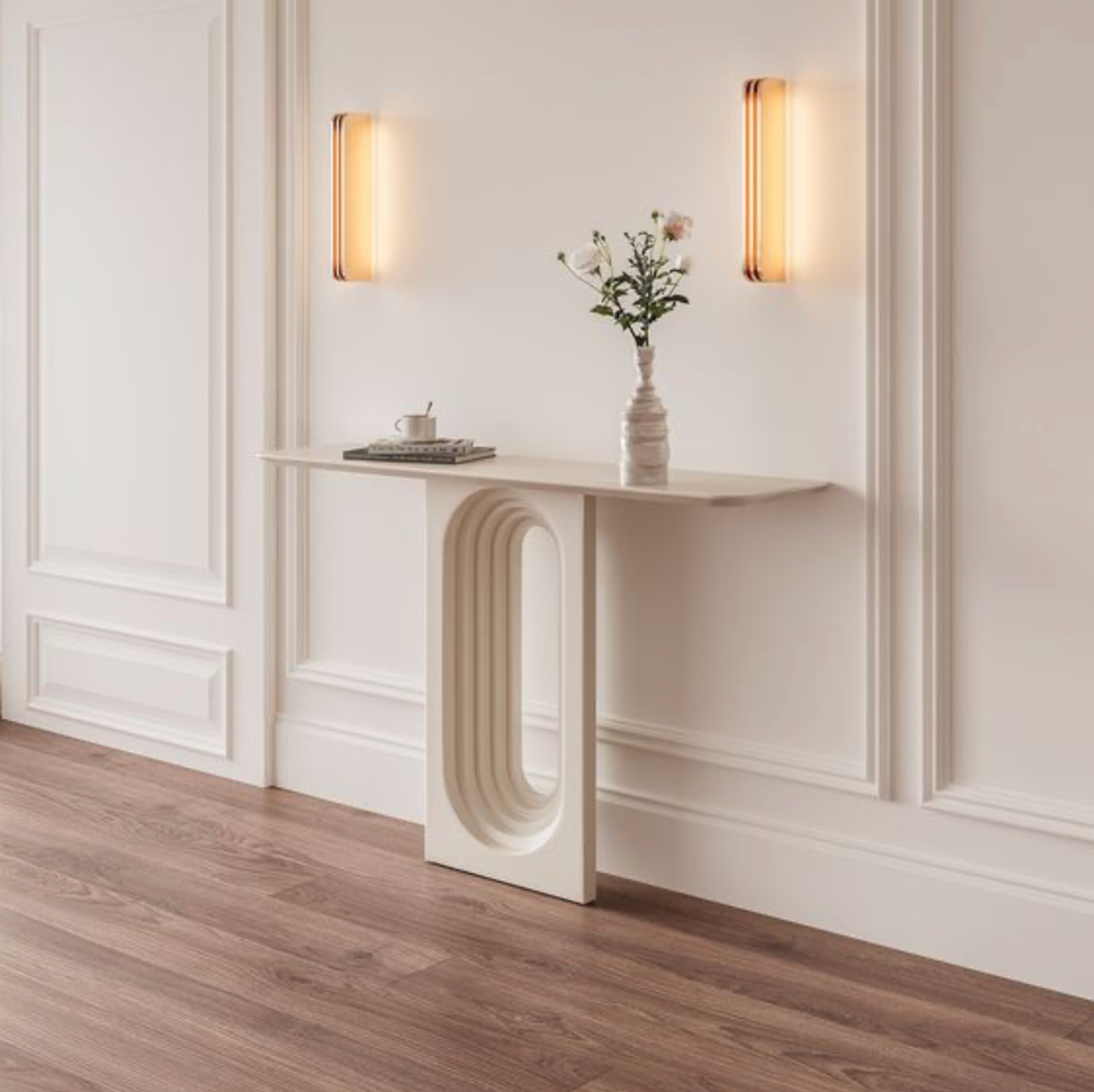 Modern Narrow Wood White Console Table